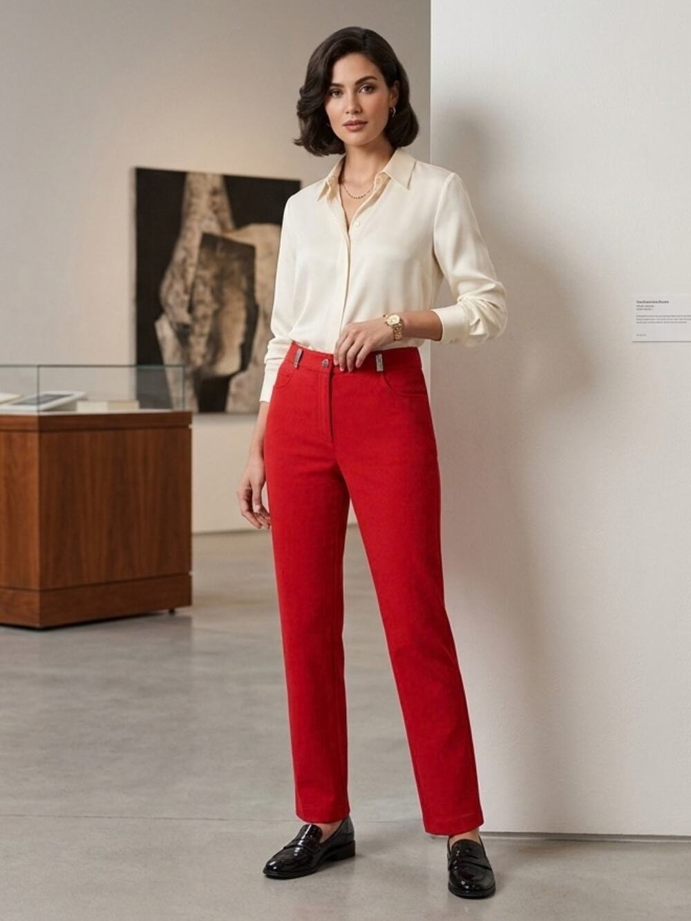 St. John Sport Straight Leg High Rise Red Jeans 6 Denim Silver Quiet Luxury EUC